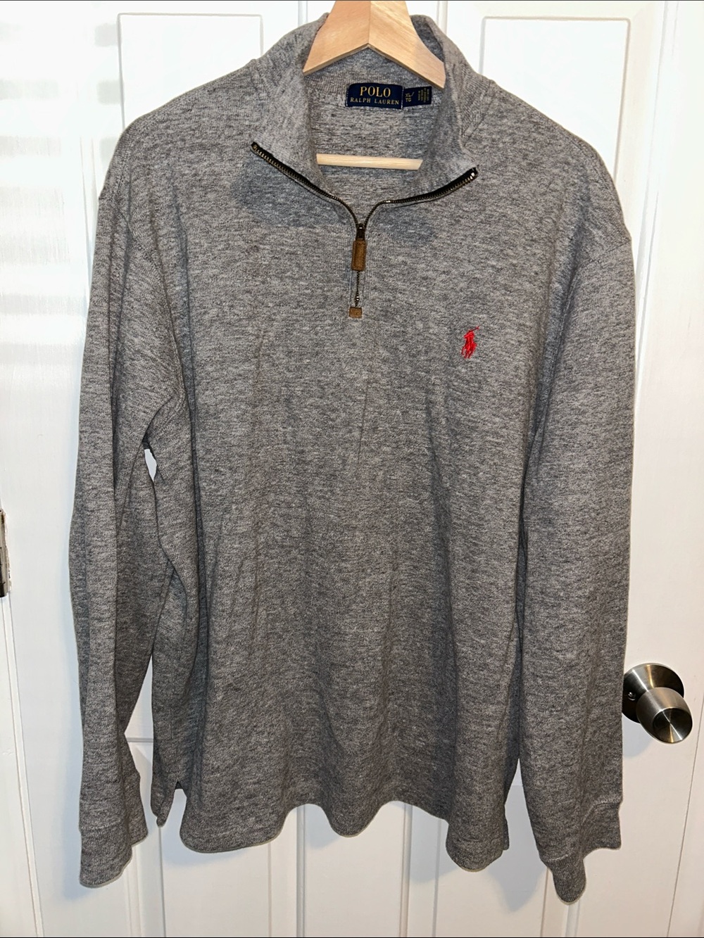 Polo by Ralph Lauren Men's Gray Half-Zip Sweater with Red Pony XL